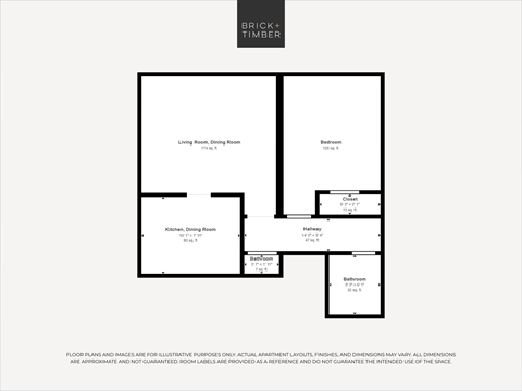 A black and white image of a floor plan for a Brick+Timber property.